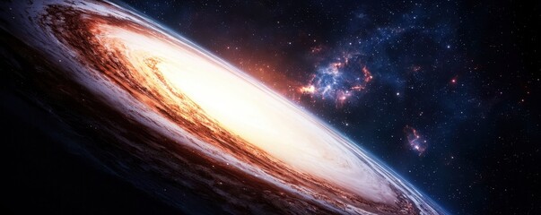 Poster - A vibrant galaxy spirals in space, showcasing bright stars and cosmic dust against a dark backdrop, evoking a sense of wonder and the vastness of the universe.