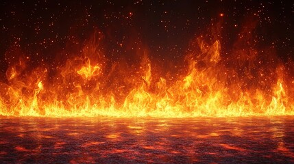 Poster - Flames dance fiercely against a dark background, creating a dramatic and intense atmosphere in a fiery display