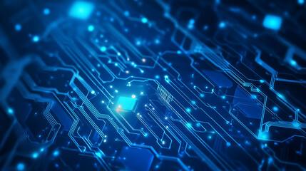 Poster - Abstract blue circuit board technology background digital innovation data wire chip lines future