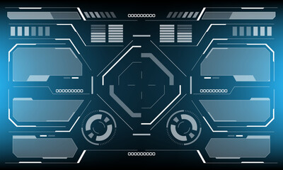 Poster - HUD sci-fi interface screen view white circular geometric design virtual futuristic technology creative display on blue vector