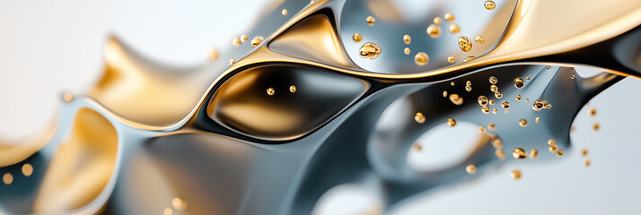 Poster - Dynamic shapes flow and twist together, echoing natural plant growth. Golden droplets shimmer amidst organic curves, revealing the beauty of digital artistry and innovation