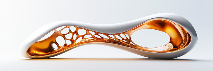 Poster - In a serene space, intricate biomorphic structures emerge, showcasing an elegant fusion of organic forms and modern aesthetics. The design captivates with its glossy finish and vibrant hues
