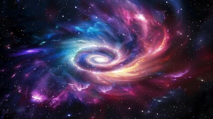Wall Mural - a swirling nebula in space with a bright center and stars in the background.