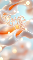 Aufkleber - A captivating display of abstract digital forms mimics coral structures, showcasing delicate tendrils and glowing orbs against a soft blue background, evoking an underwater dreamscape's wonder