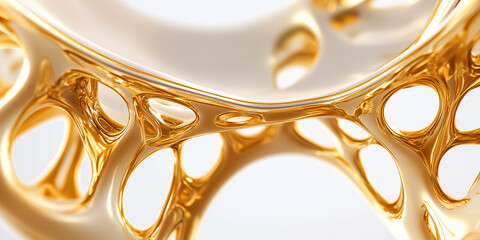 Poster - Graceful ai biomorphic forms intertwine to create a stunning visual, reflecting the seamless blend of art and technology in a vibrant golden hue. This work captivates with organic fluidity