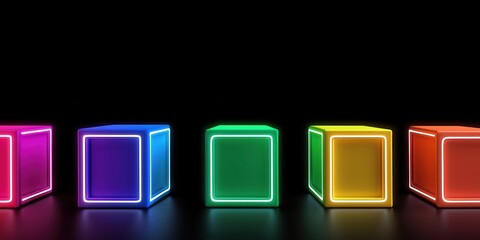 Poster - Colorful neon cubes illuminated against a black background, creating a vibrant and modern aesthetic.