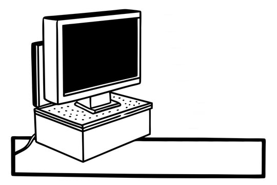 Working computer with space for text on white