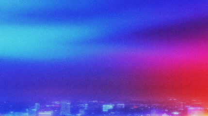 Poster - Abstract Night Cityscape with Colorful Blue and Red Lighting Effects in a Futuristic Urban Environment with a grainy gradient abstract noise texture Background banner wallpaper backdrop
