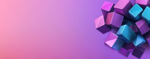 Aufkleber - A colorful arrangement of 3D cubes in shades of purple and blue against a soft gradient background.