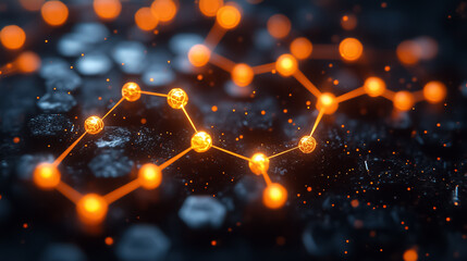 Fototapete - Intricate molecular designs swirl and glow with radiant orange hues against a shadowy backdrop, evoking a sense of wonder and organic beauty. Patterns emerge that inspire imagination and creativity