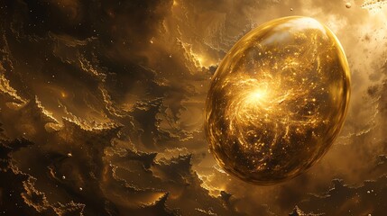 Poster - A golden orb floats in a swirling, star-filled nebula.