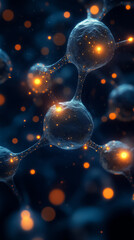 Poster - Glowing spheres connect with delicate threads, creating an ethereal atmosphere that resembles molecular structures. This vibrant interplay of light evokes a sense of wonder and exploration