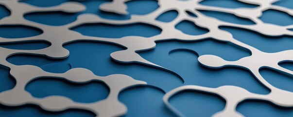 Poster - Abstract design featuring intricate cut-outs in a metallic surface against a blue background, creating a visually striking pattern.