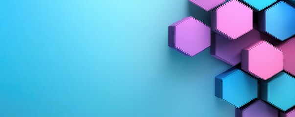 Aufkleber - A vibrant arrangement of colorful hexagonal shapes on a soft blue background, creating a modern and dynamic visual effect.