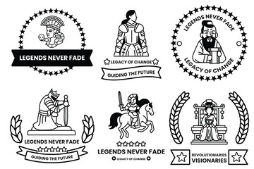 Wall Mural - set of illustrations in the concept of historical figures in line drawing style