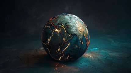 Poster - A 3D digital rendering of Earth with glowing orange cracks.