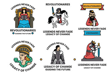 Wall Mural - set of illustrations in the concept of historical figures in line drawing style