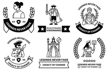 Wall Mural - set of illustrations in the concept of historical figures in line drawing style