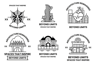 Wall Mural - set of illustrations in the concept of architectural buildings in line drawing style