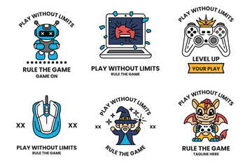 Wall Mural - set of illustrations in the concept of gamers in a line style