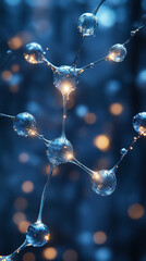 Poster - delicate organic forms reminiscent of molecular structures shimmer with light, set against a deep bl