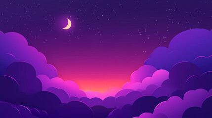 Wall Mural - purple gradient mystical moonlight sky with clouds and stars phone background wallpaper