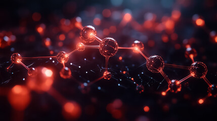 Poster - Dynamic molecular structures intertwine in a vivid dance of red and black hues, capturing the essence of organic forms transcending traditional boundaries of art and science