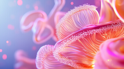 Poster - Dynamic abstract shapes echo the elegance of coral, pulsating with vivid colors against a dreamy backdrop reminiscent of an oceanic realm. Light dances across the surface, enhancing a sense of depth