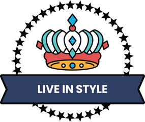 Wall Mural - a crown with a blue ribbon that says live in style