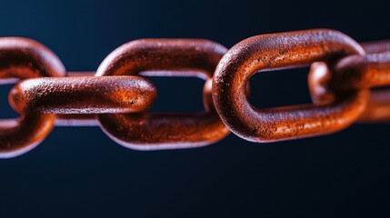Poster - A close-up of a rusty metal chain link against a dark background, highlighting its texture and form.