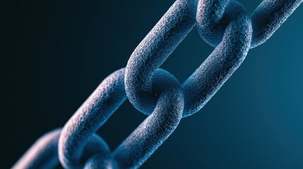Poster - A close-up of a metallic chain link against a dark blue background, showcasing its texture and strength.