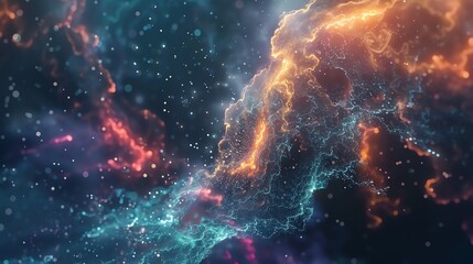 Poster - An abstract digital rendering of glowing blue and orange light patterns.