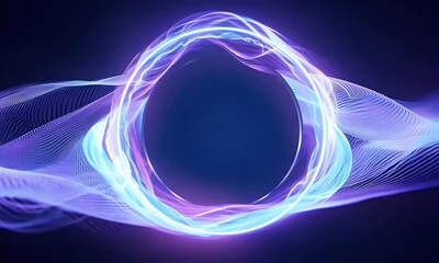Wall Mural - circular energy frame radiating soft blue and purple light, with dynamic waves