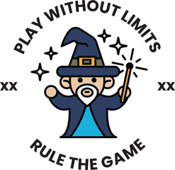 Wall Mural - a wizard is depicted in a blue hat and blue robe, holding a wand and a book