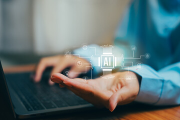 Poster - Conceptual Representation of Artificial Intelligence Technology in Digital Workspace Environment, Business concept.