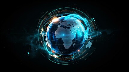 Poster - A digital rendering of the earth with glowing lines and a blue halo.