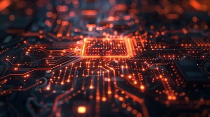 Poster - Abstract digital illustration of a circuit board with glowing lights.