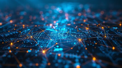 Poster - A digital illustration of a network of glowing lines and dots.