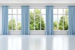 © Leo Rohmann - Spacious hospital recovery room with large windows blue curtains and empty patient beds symbolizing patient comfort modern healthcare and clinical environment standards