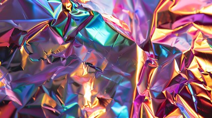 Poster - An abstract image of iridescent, crumpled foil.