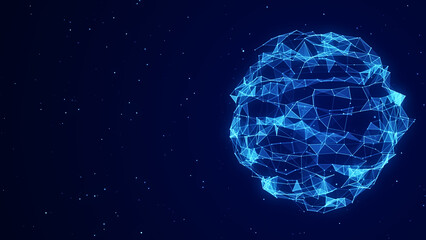 Poster - Sci-fi sphere with particles and lines. Concept network connection. Frame sphere. Abstract technology background. 3d rendering.