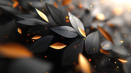 Wall Mural - Dark leaves, gold accents, bokeh background; abstract art, design element