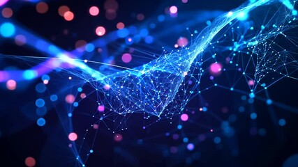 Abstract digital network with glowing particles creating a vibrant visual effect