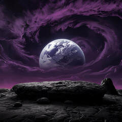 Wall Mural - The alien planet Earth is characterized by a dark, landscape.