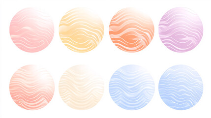 Poster - Eight circular designs featuring soft pastel colors with subtle wave patterns, creating a calming and elegant aesthetic.