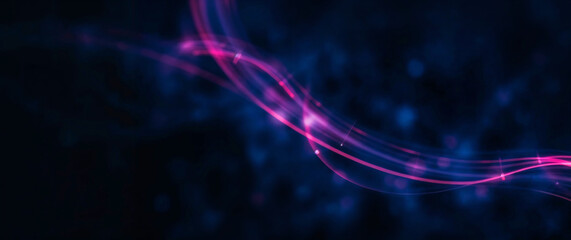Fototapete - Abstract pink and purple light trails flowing on dark background