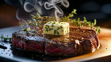 Wall Mural - delicious steak with herb butter