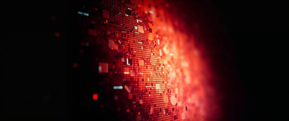 Poster - Glowing red data stream flowing on dark background