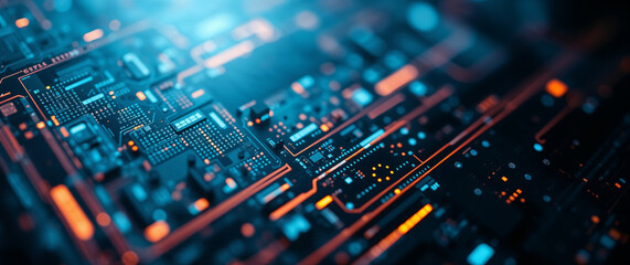 Poster - Futuristic circuit board pulsating with data flow
