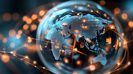 Poster - Global digital connection visualizing data and technology interactions virtual world infographic futuristic viewpoint